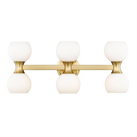Z-Lite Artemis Vanity, 6-Light, 6.5 In.W x 25 In.L x 10.75 In.H, Modern Gold/Matte Opal 494-6V-MGLD